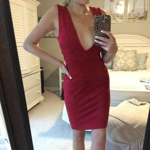 LOVE CULTURE Suede Deep V Neck Cocktail Dress (Sm)